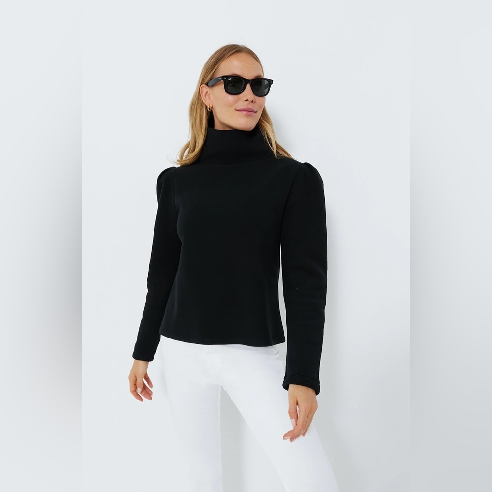 Dudley Stephens Black Vello Fleece Palmer Puff Sleeve Turtleneck sz M Luxury
